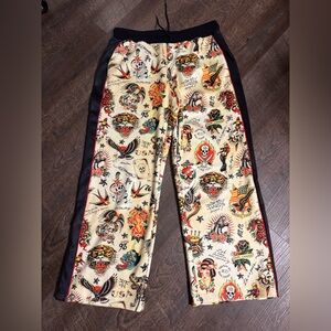 NWOT Ed Hardy Y2K Tattoo Print Elastic Waist w/Drawstring Track Pant Sz Lrg